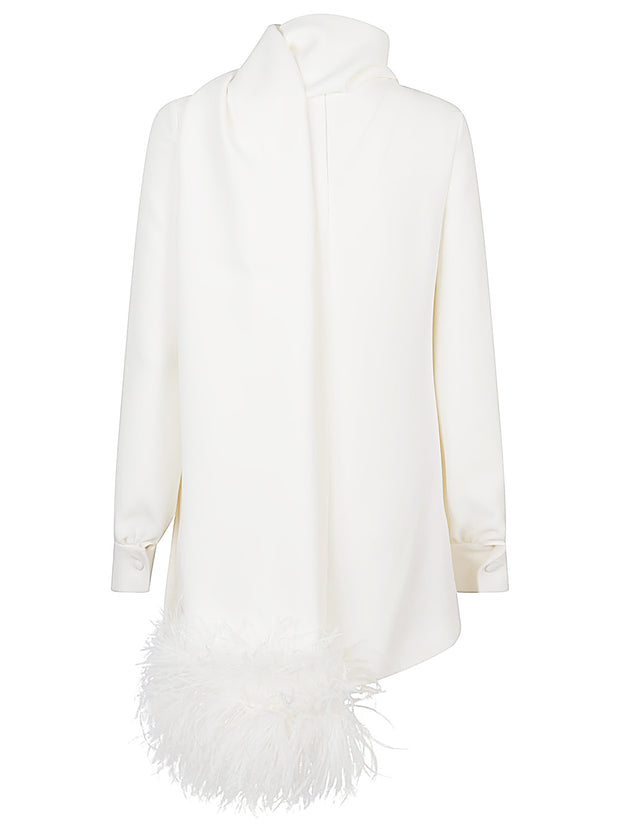 Valentino Ivory Silk Blouse With Shawl And Feather Detail