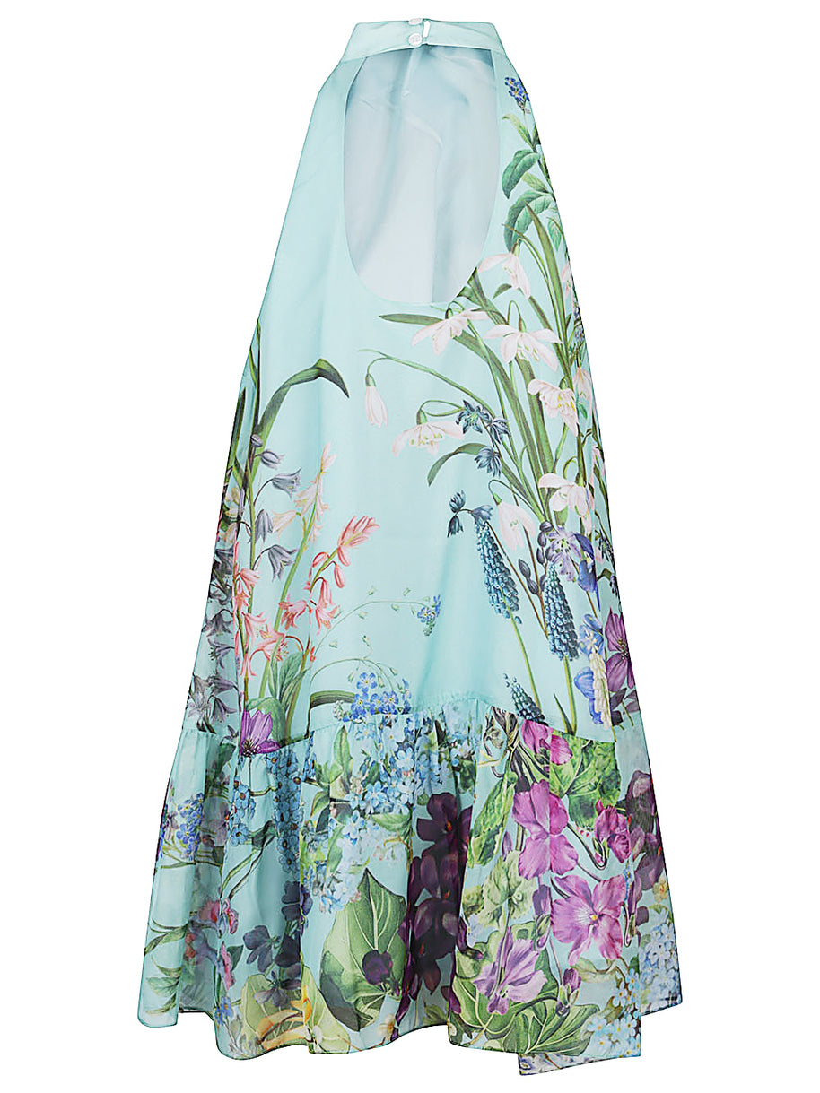 St. Piece Of London Bonnie Silk Floral Print Dress In Clear Blue