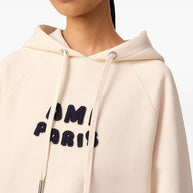 Ami Paris Logo Hooded Sweatshirt In Beige