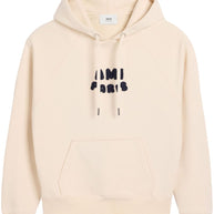 Ami Paris Logo Hooded Sweatshirt In Beige