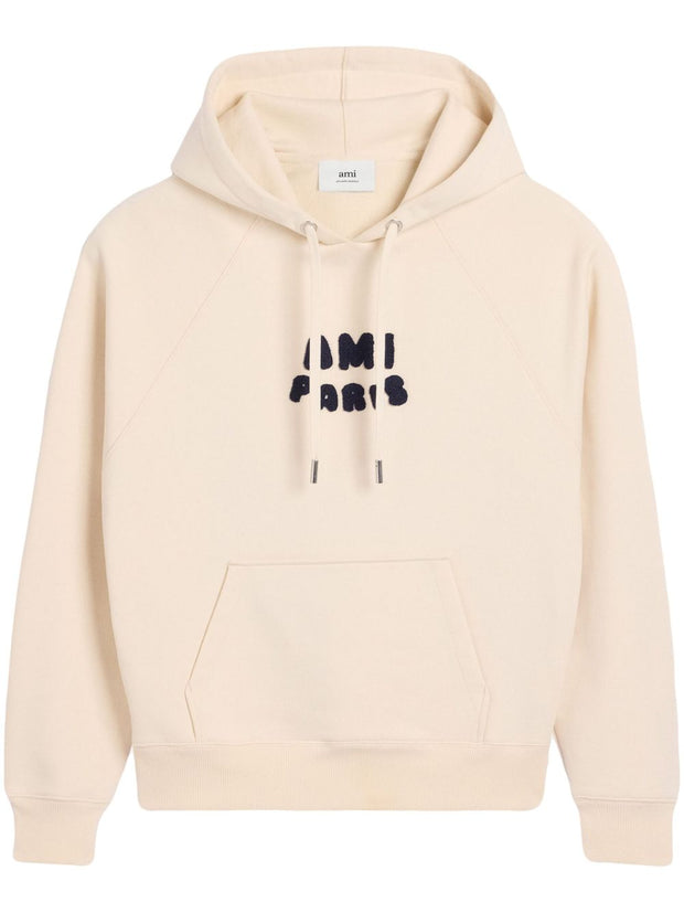 Ami Paris Logo Hooded Sweatshirt In Beige