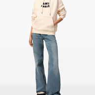 Ami Paris Logo Hooded Sweatshirt In Beige