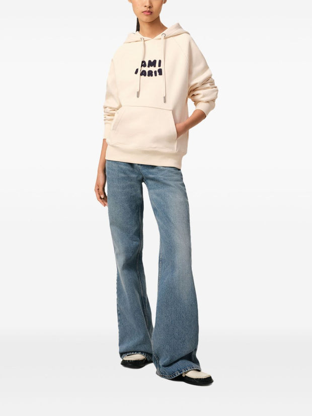 Ami Paris Logo Hooded Sweatshirt In Beige