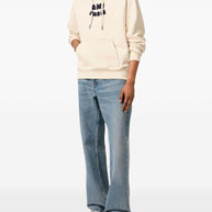 Ami Paris Logo Hooded Sweatshirt In Beige