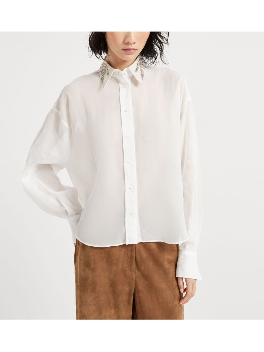 Brunello Cucinelli Organza Cotton Shirt With Embroidery - White