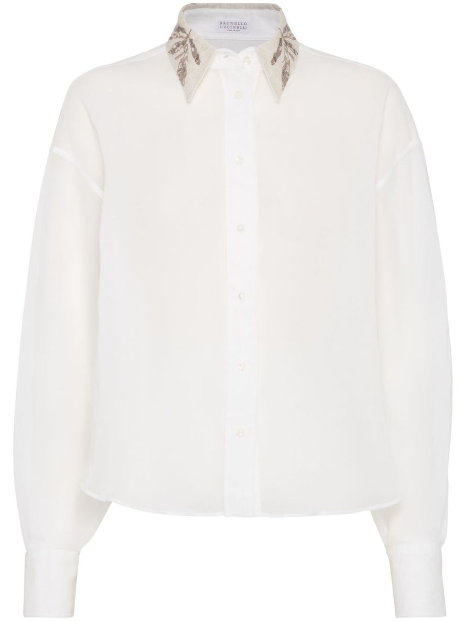 Brunello Cucinelli Organza Cotton Shirt With Embroidery - White
