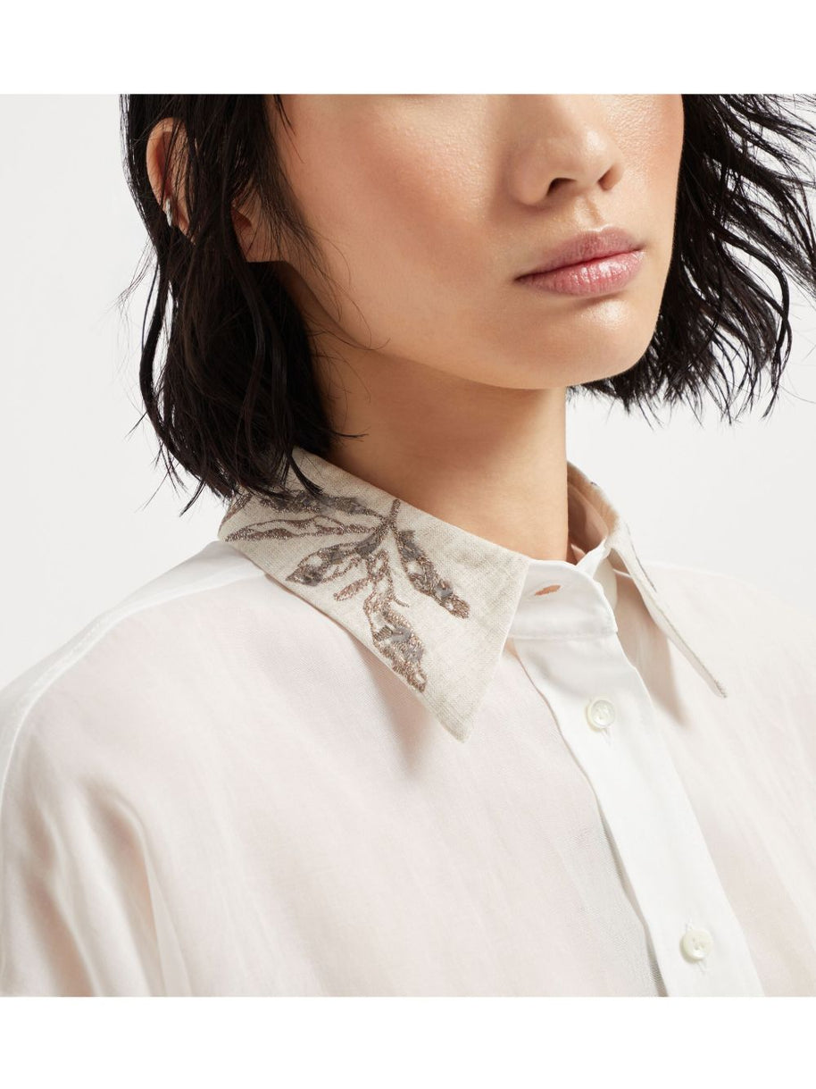 Brunello Cucinelli Organza Cotton Shirt With Embroidery - White