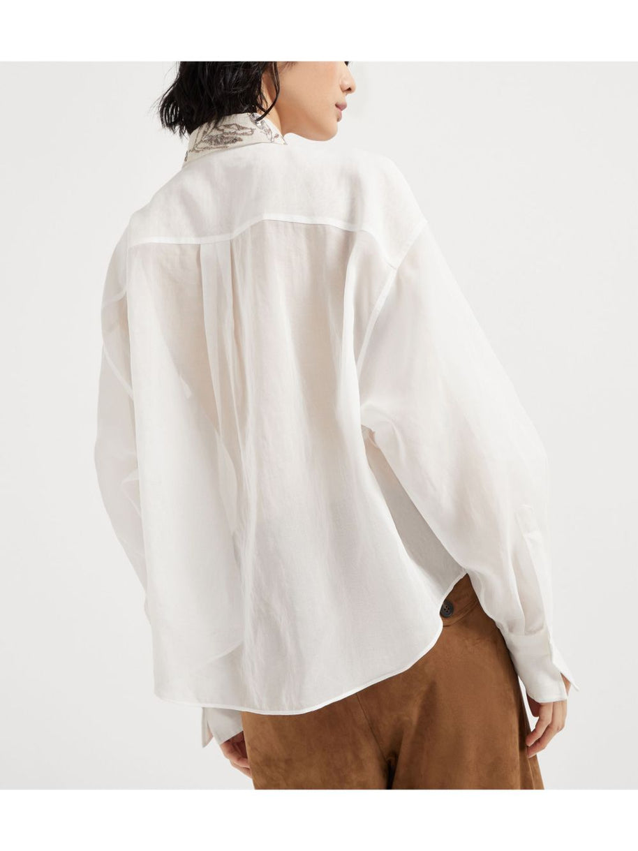 Brunello Cucinelli Organza Cotton Shirt With Embroidery - White