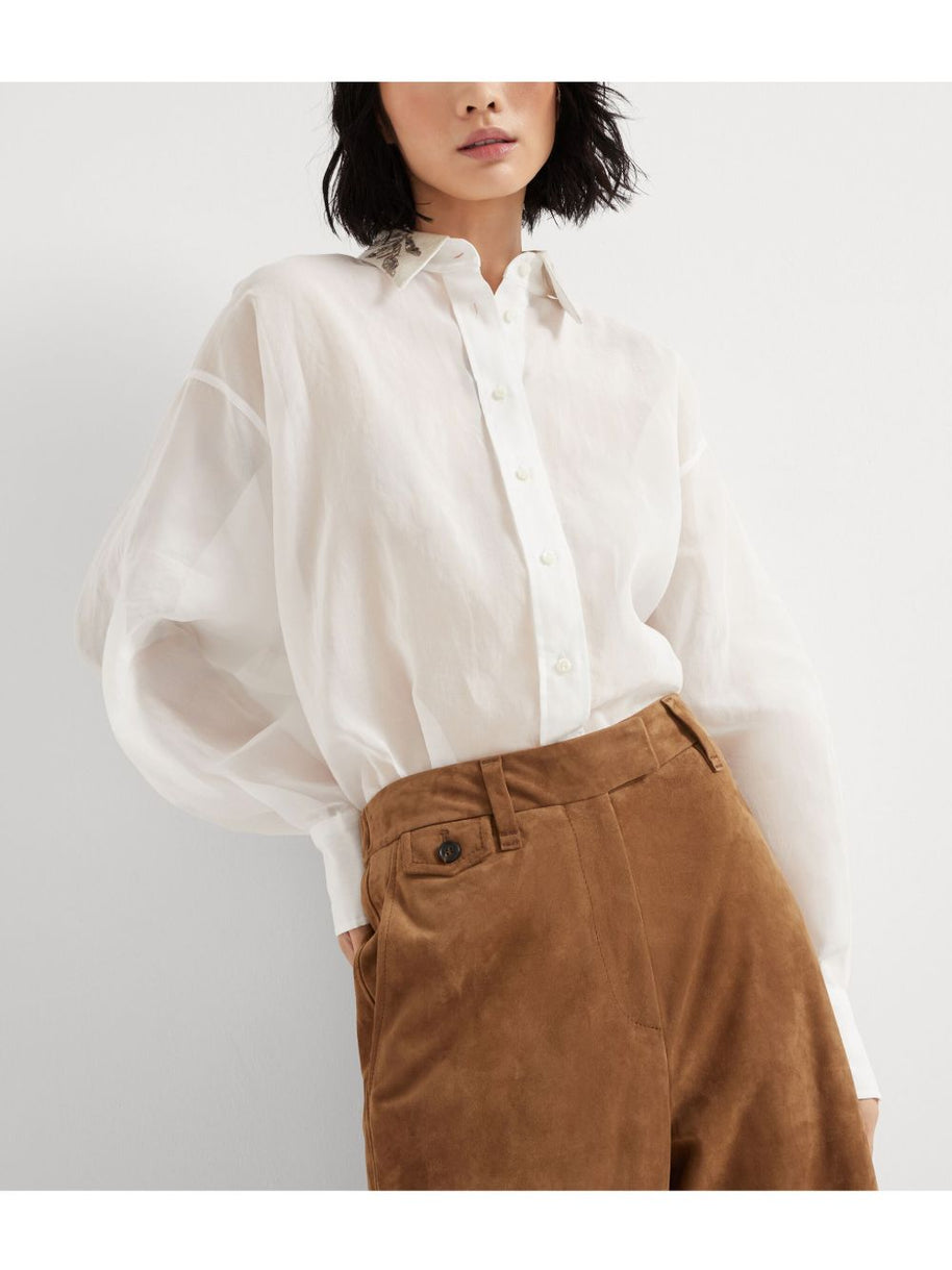 Brunello Cucinelli Organza Cotton Shirt With Embroidery - White