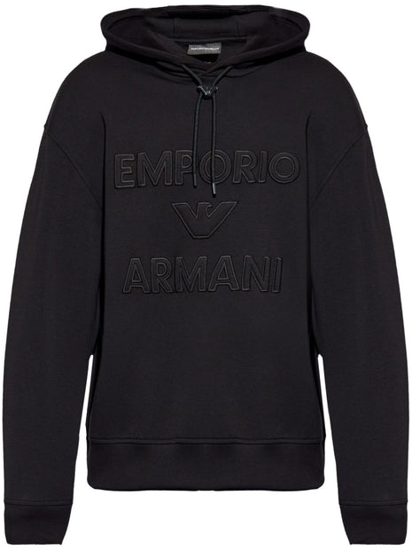 Emporio Armani Logo Cotton Hoodie In Black
