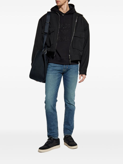 Emporio Armani Logo Cotton Hoodie In Black