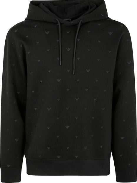 Emporio Armani Allover Logo Cotton Sweatshirt In Black
