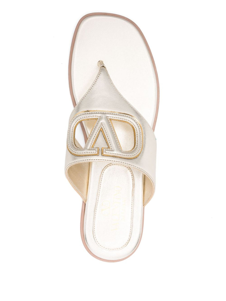 Valentino Garavani VLogo Cut-Out Leather Sandals - Grey