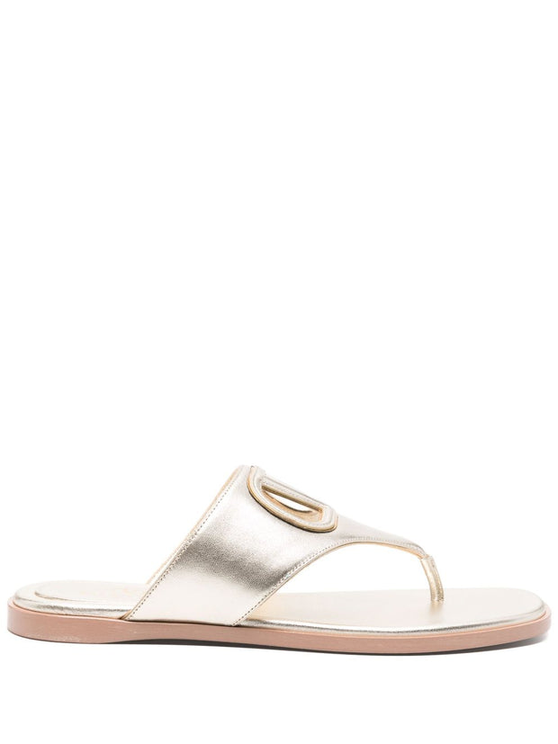 Valentino Garavani VLogo Cut-Out Leather Sandals - Grey