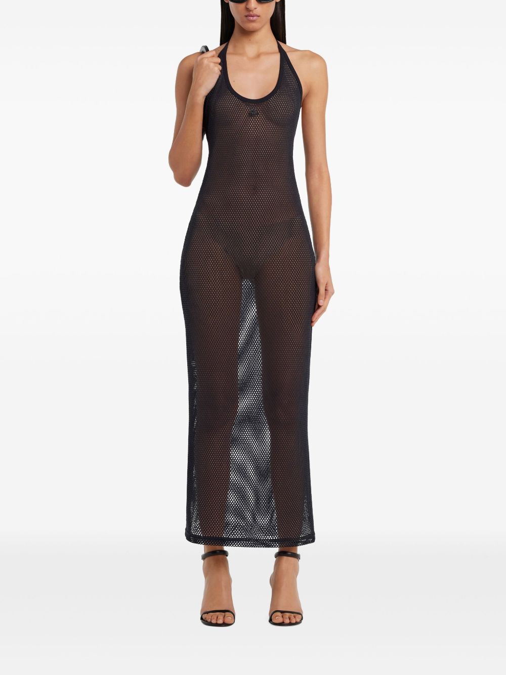 Courreges Halterneck Sheer Long Dress In Black