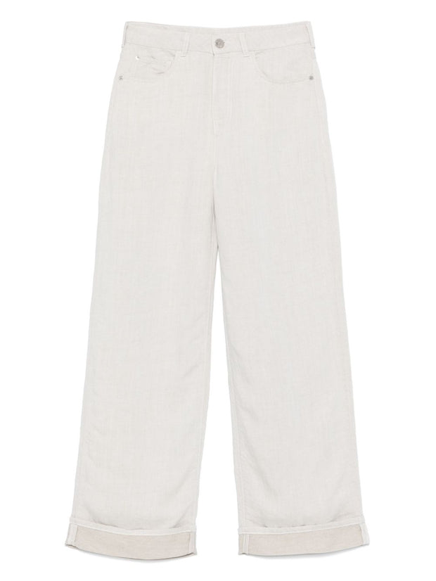 Emporio Armani Linen Blend Wide-leg Jeans - Light Grey