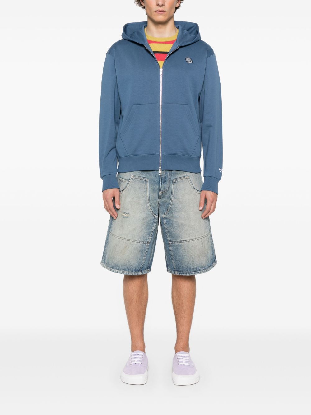 Kenzo Full Zip Hooded Sweatshirt In Blue