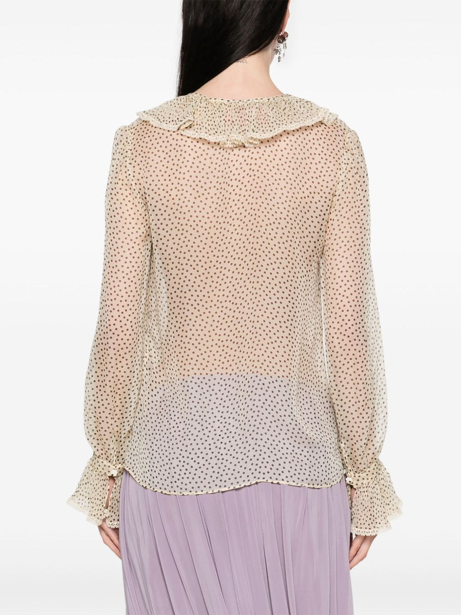 Valentino Beige Silk Blouse With Ruffle Detail