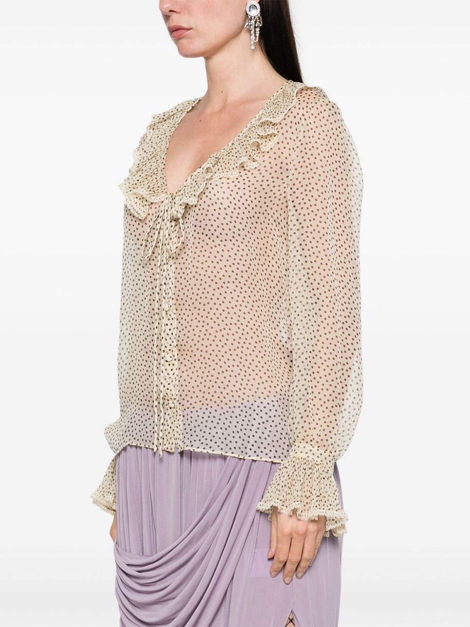Valentino Beige Silk Blouse With Ruffle Detail