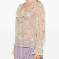 Valentino Beige Silk Blouse With Ruffle Detail