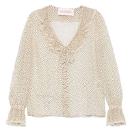 Valentino Beige Silk Blouse With Ruffle Detail