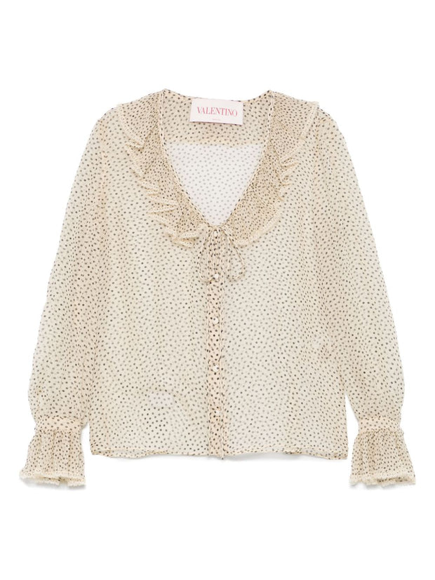 Valentino Beige Silk Blouse With Ruffle Detail