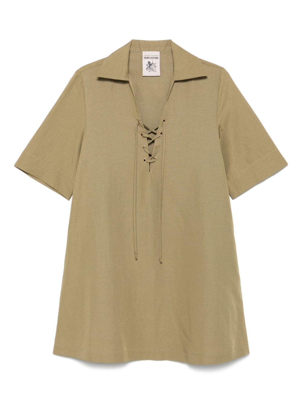 Semicouture Viscose Linen Marisa Mini Dress In Beige