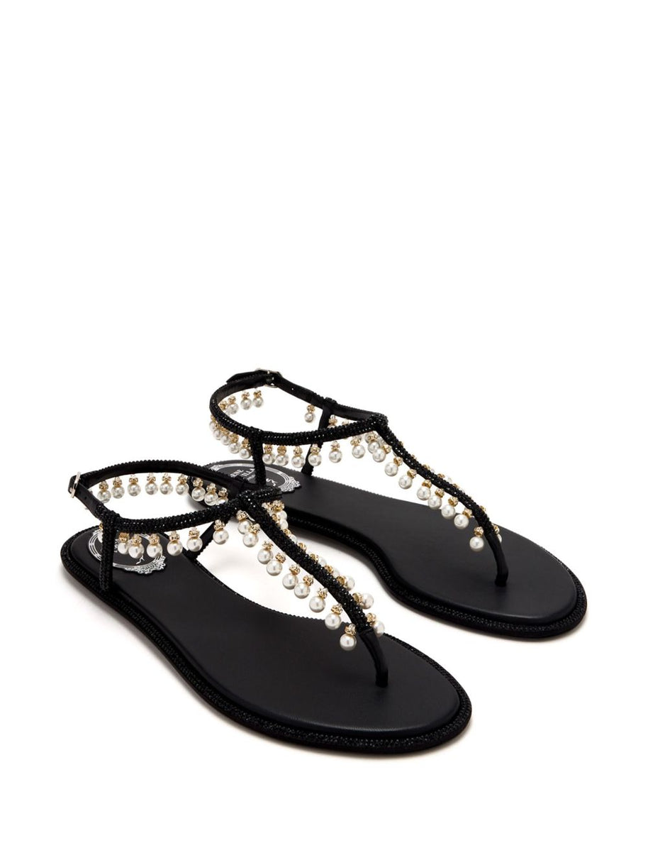 RENE' CAOVILLA Jeweled Diana Sandals In Black