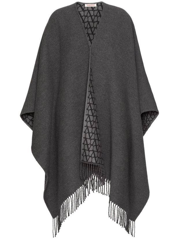 Valentino Fringed Double Poncho Jacket - Black