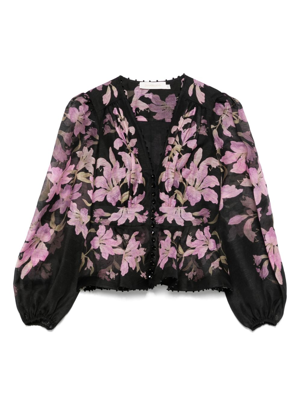Zimmermann Linen And Silk Blend Printed Blouse In Black