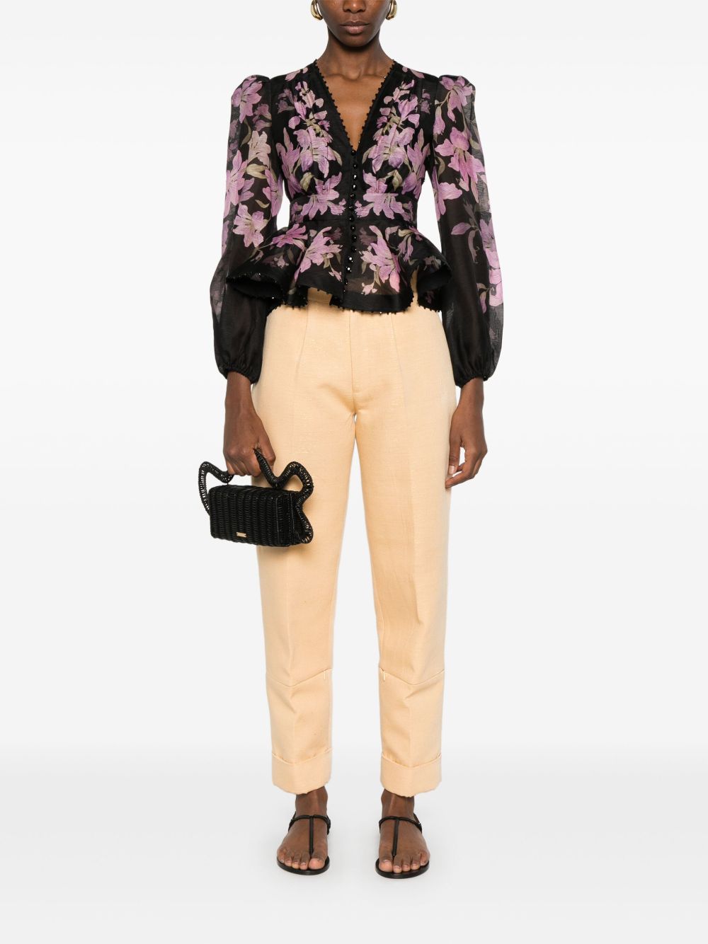 Zimmermann Linen And Silk Blend Printed Blouse In Black