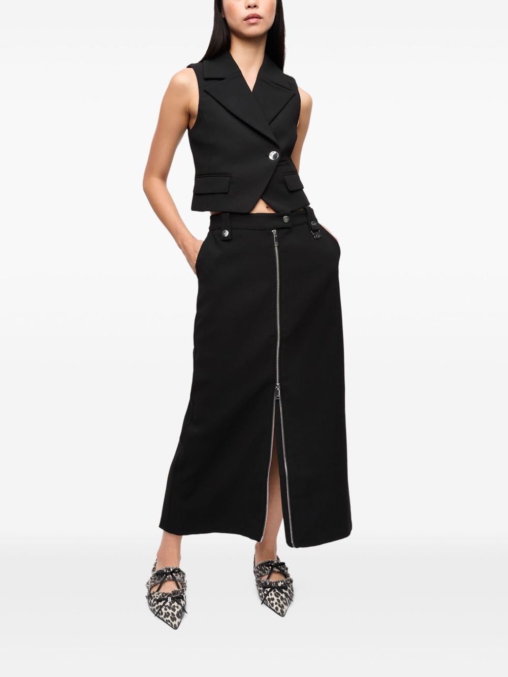 GANNI Crepe Double Breasted Vest In Black