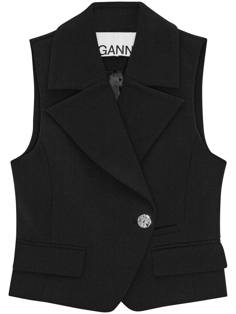 GANNI Crepe Double Breasted Vest In Black