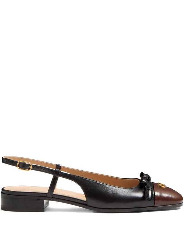 Valentino Garavani Vale Du Roi Leather Slingback Ballet Flats - Black