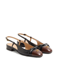 Valentino Garavani Vale Du Roi Leather Slingback Ballet Flats - Black