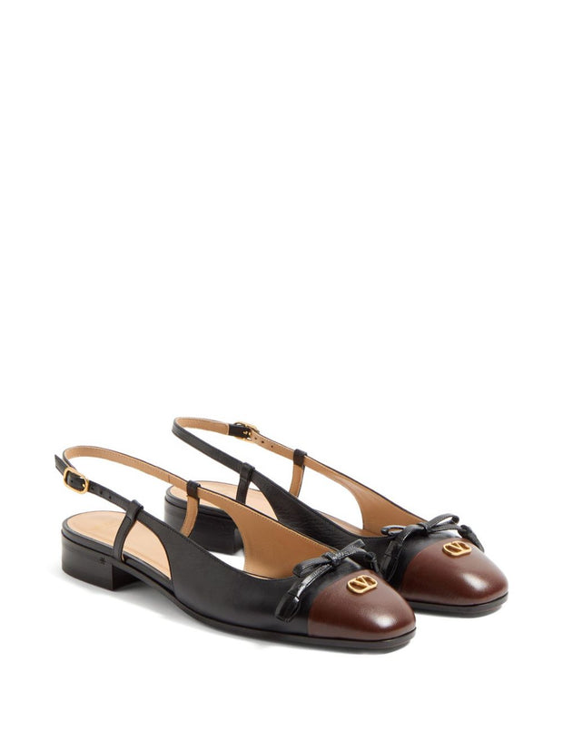 Valentino Garavani Vale Du Roi Leather Slingback Ballet Flats - Black