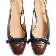 Valentino Garavani Vale Du Roi Leather Slingback Ballet Flats - Black