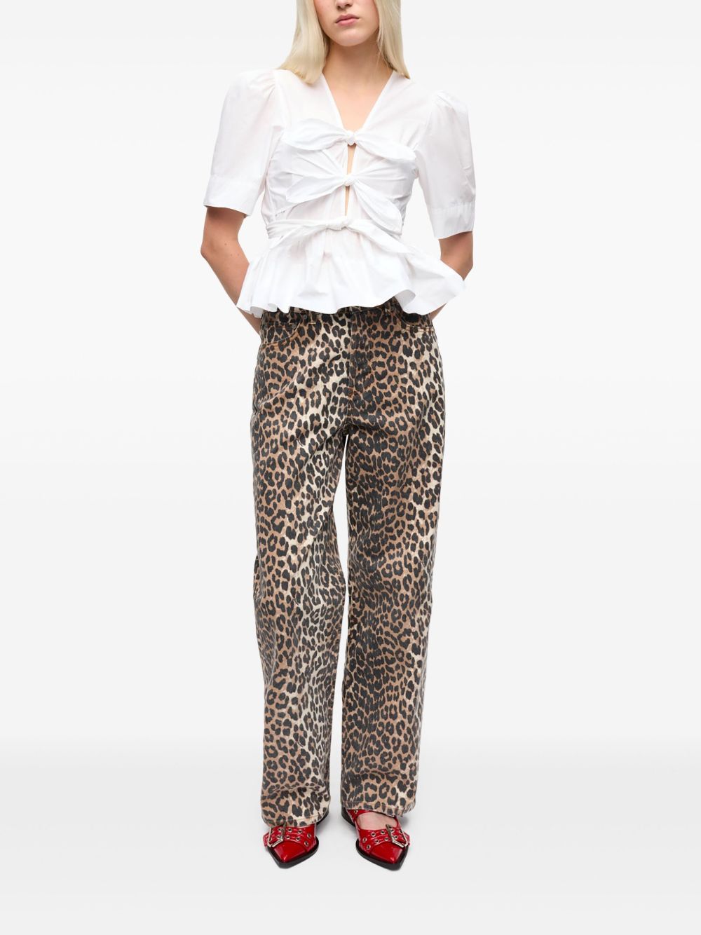 GANNI Cotton Tie Strap Top In White