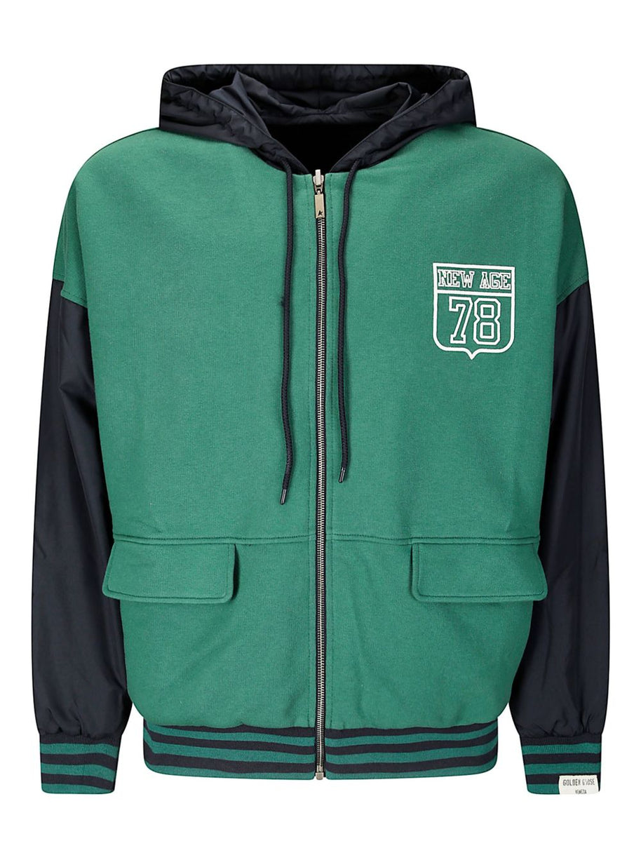 Golden Goose Full Zip Hooded Sweatshirt In Green