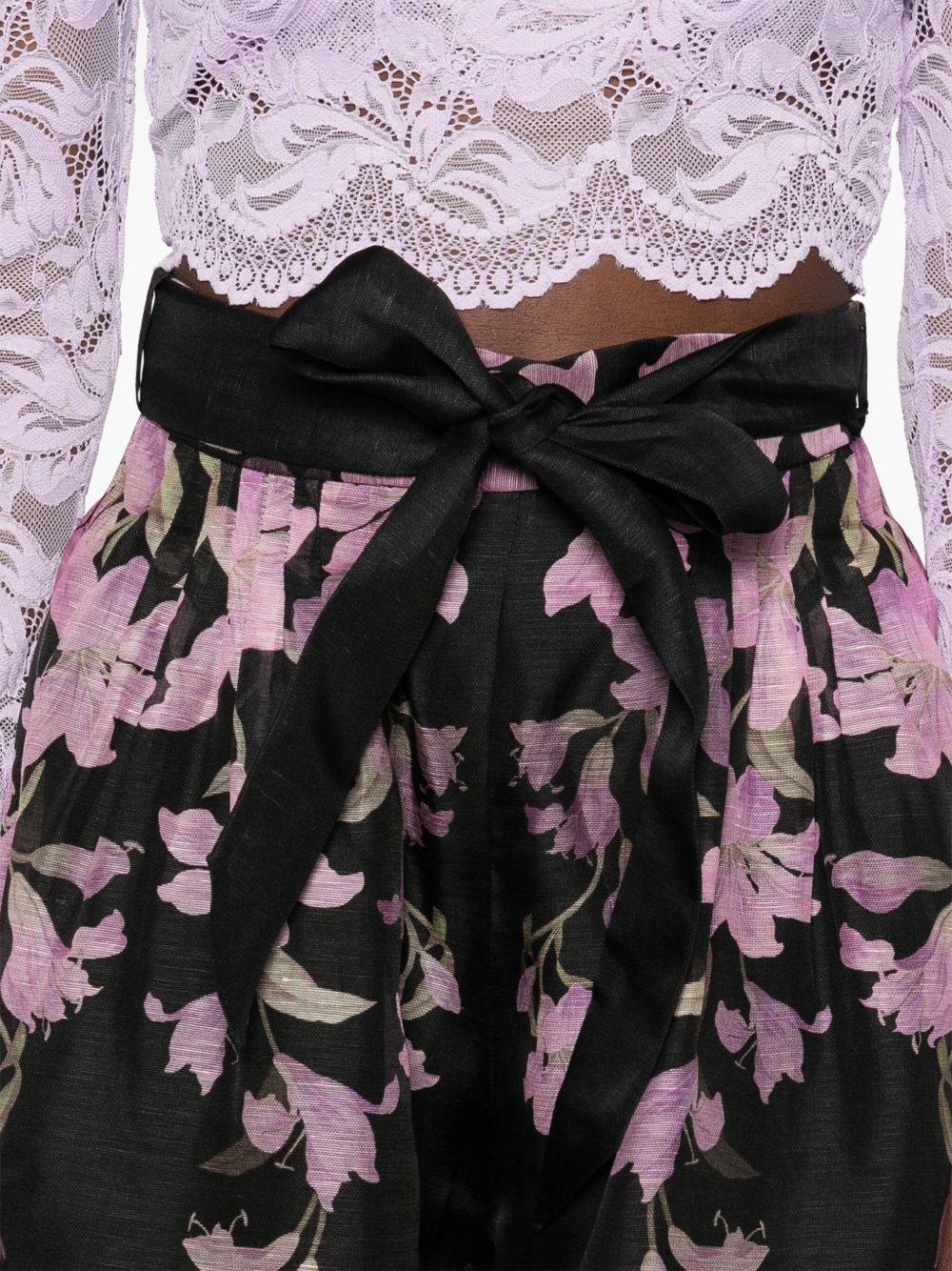 Zimmermann Linen And Silk Blend Floral Printed Shorts In Black