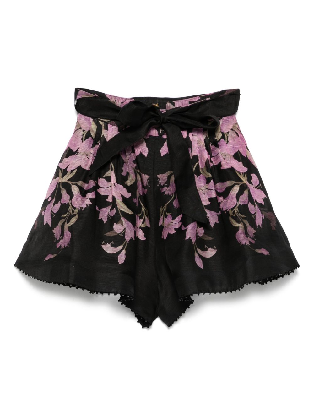 Zimmermann Linen And Silk Blend Floral Printed Shorts In Black