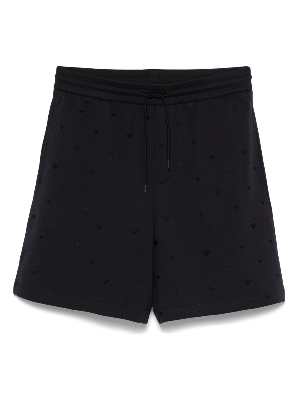 Emporio Armani Allover Logo Cotton Shorts In Blue