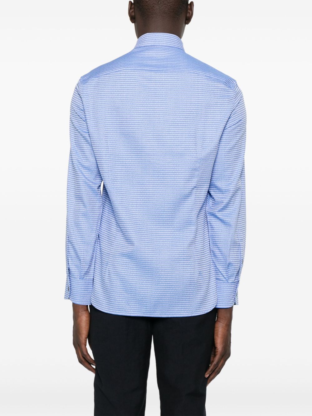 Emporio Armani Allover Logo Cotton Shirt In Clear Blue
