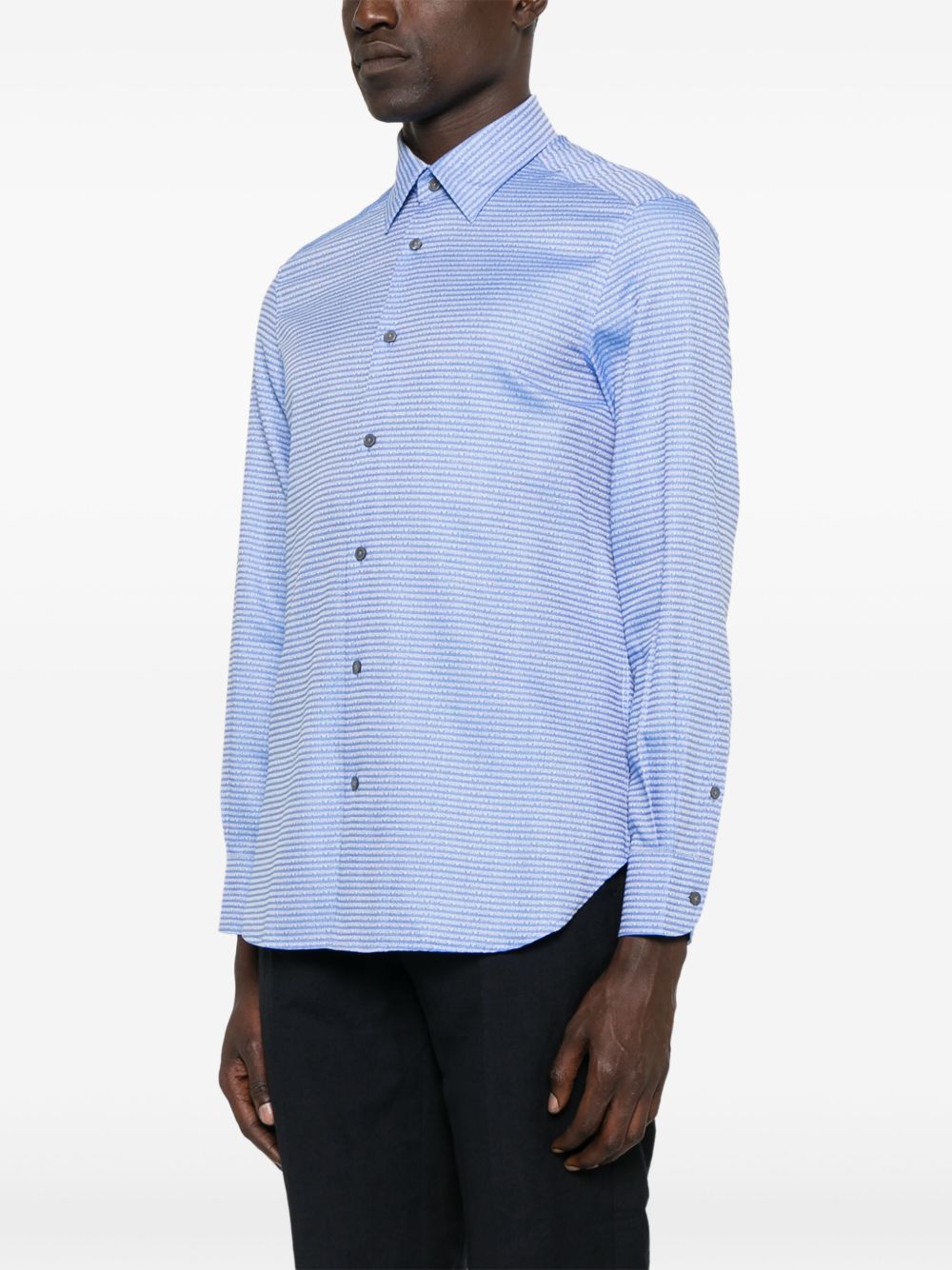 Emporio Armani Allover Logo Cotton Shirt In Clear Blue