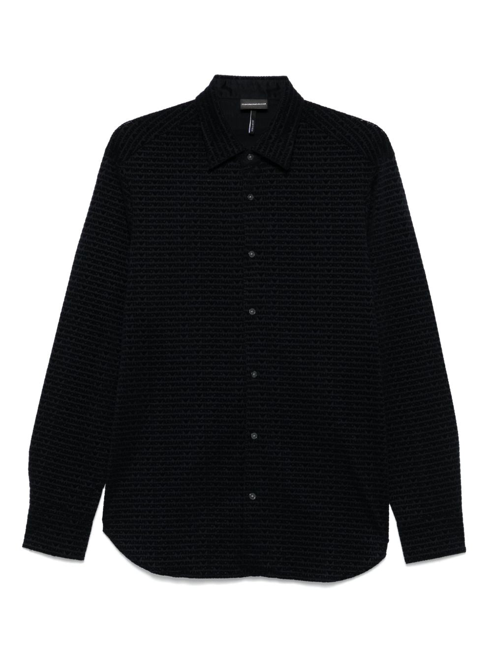 Emporio Armani Allover Logo Cotton Shirt In Blue