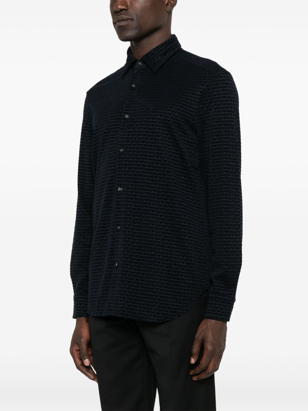 Emporio Armani Allover Logo Cotton Shirt In Blue