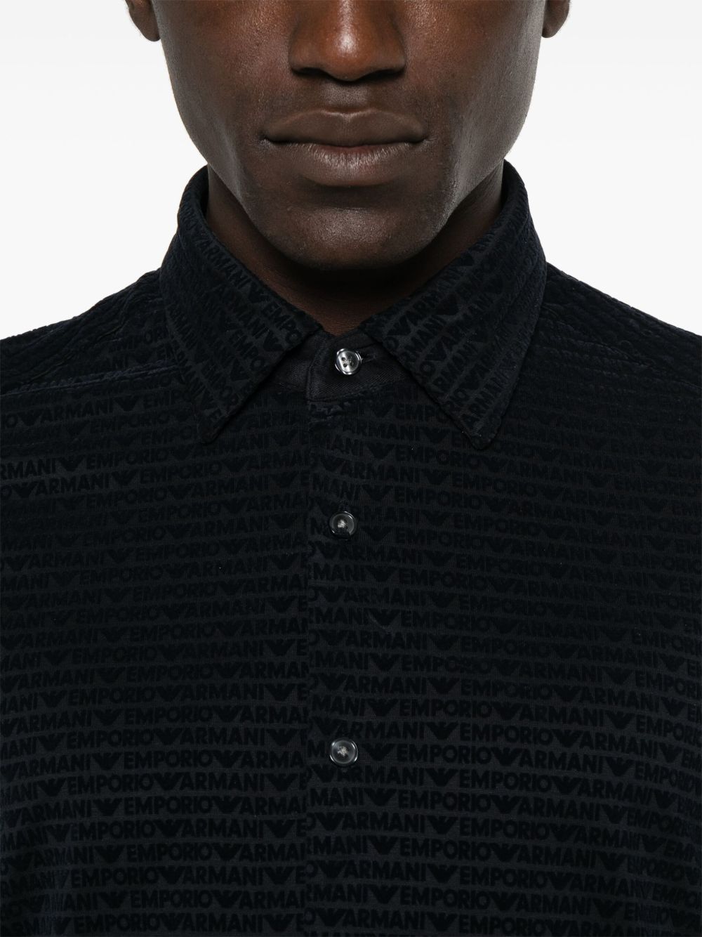 Emporio Armani Allover Logo Cotton Shirt In Blue