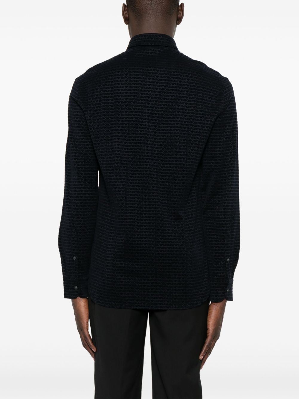 Emporio Armani Allover Logo Cotton Shirt In Blue
