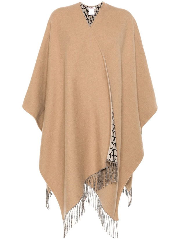 Valentino Fringed Double Poncho Jacket - Camel
