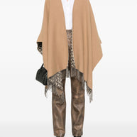 Valentino Fringed Double Poncho Jacket - Camel
